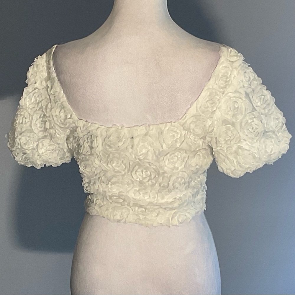 Julia by Love White Rosette Crop Top Puff Sleeve Bridal Event Size S - Picture 8 of 14